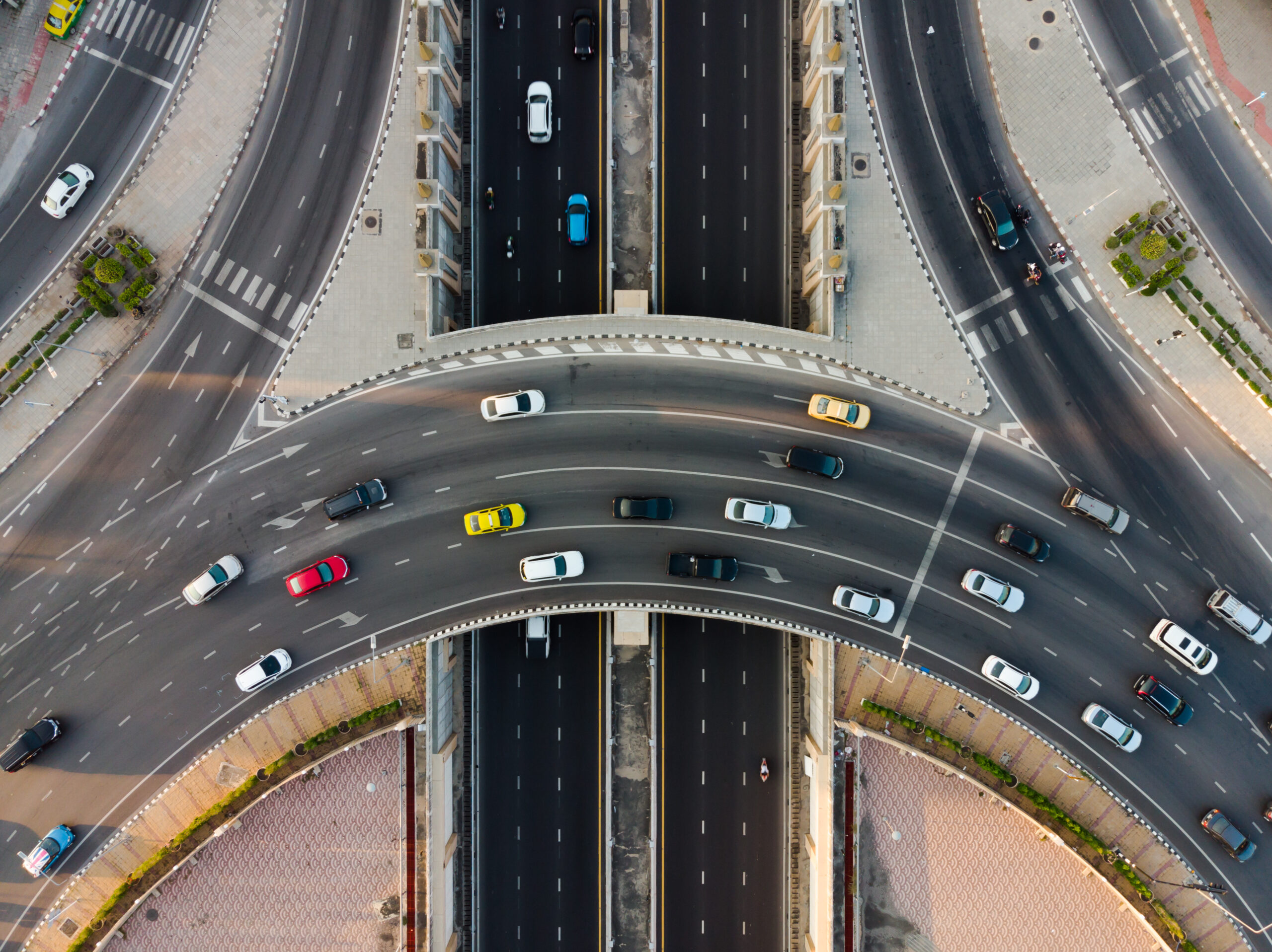 Birdseye view of road traffic