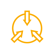 Yellow three arrows pointing into a circle icon