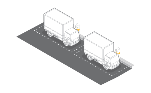 Illustration of a chargerie - showing two trucks parked in booked bays using EV chargers