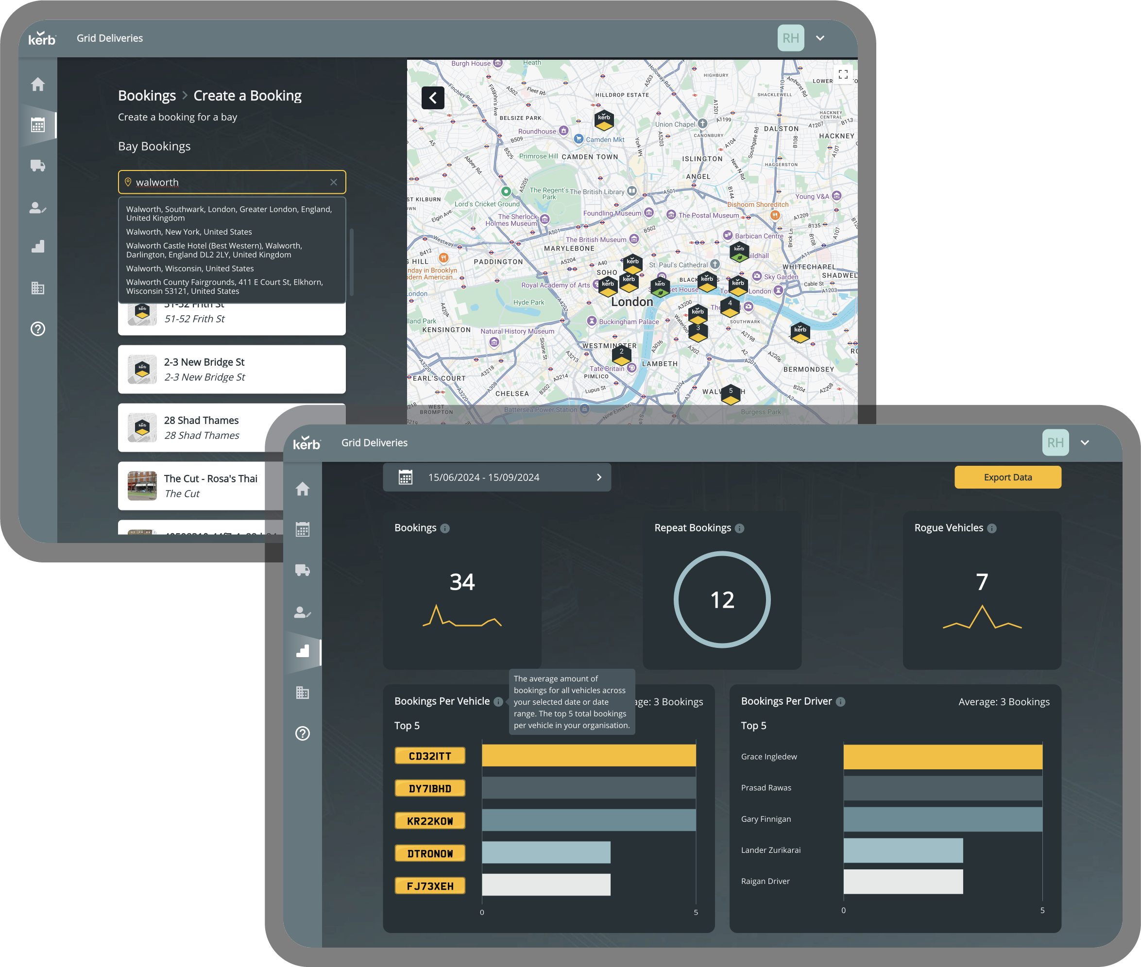 Screenshots showing the user interface of the Kerb Web Browser application